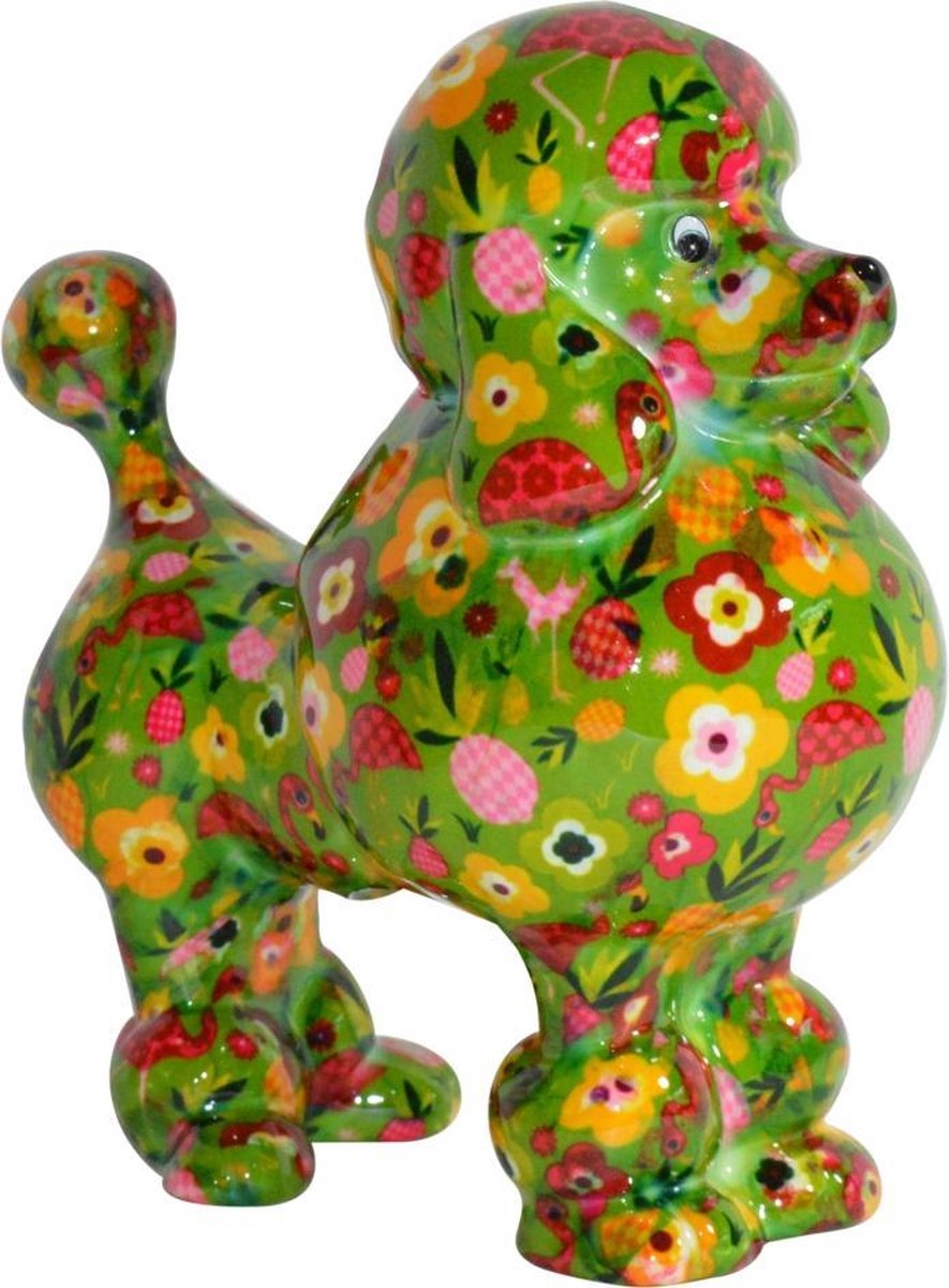 Pomme Pidou Poodle Paris spaarpot | Poedel - Groen met bloemen